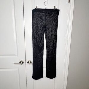NWT H&M Black Metallic Pull on Pants with Lettuce Hem Size Medium NEW